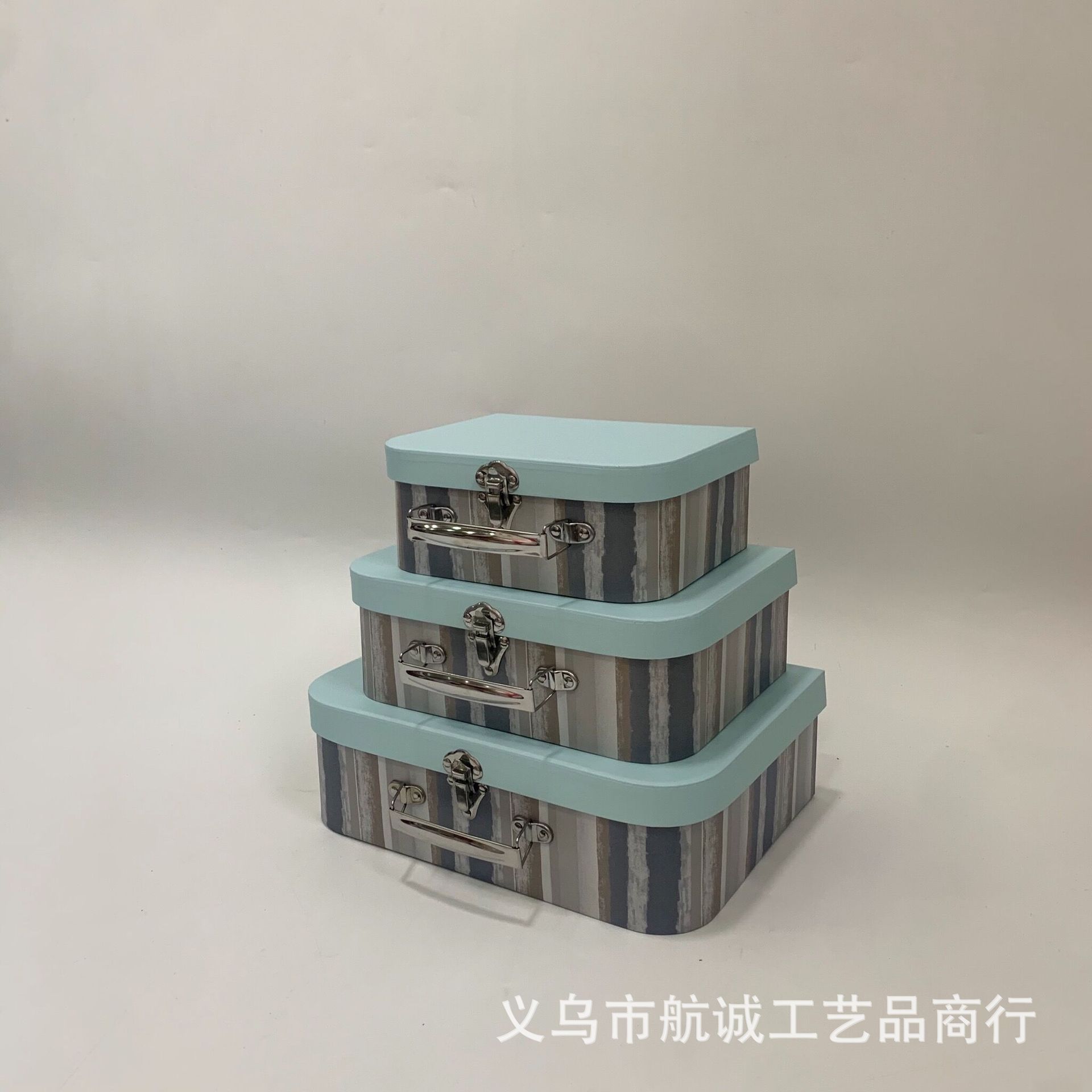 马卡龙竖条纹印刷手提箱化妆品收纳箱手提铁角花束包装树纹礼物盒