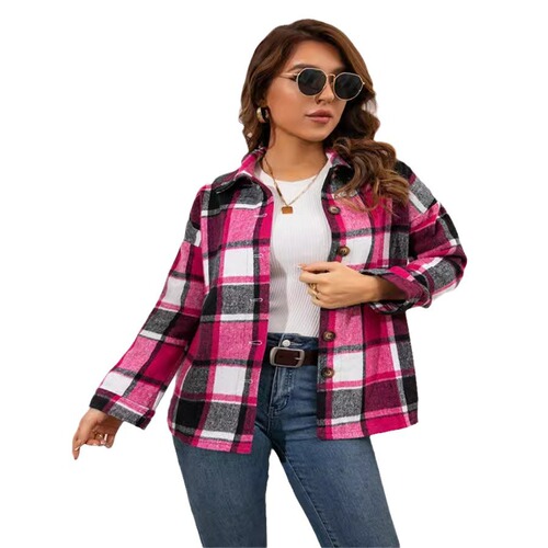 Ins Internet celebrity autumn street temperament European and American long-sleeved lapel loose women's plaid shirt medium long coat