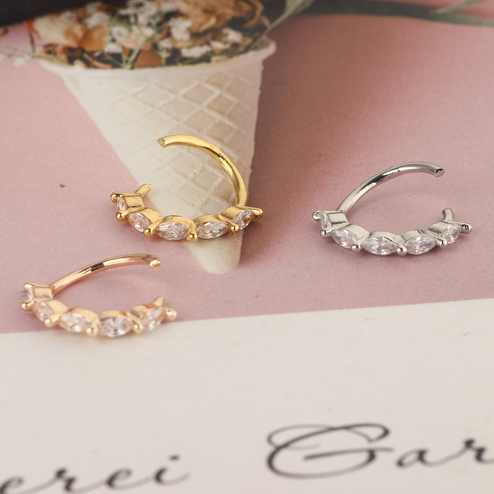 Zircon Punk Rose Gold Rhombus Nose Ring Ear Cartilage Daith Earring with Tree Pattern detail image 9