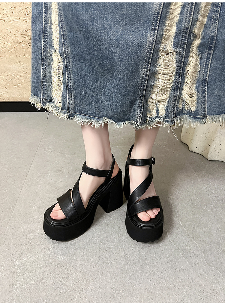 Sandal cao gót nữ hở mũi đế xuồng gót vuông 9 cm — màu đen, màu trắng ngà chi tiết 9