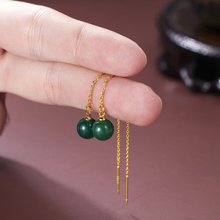Live Broadcast Supply Long Tassel Agate Ear Thread Korean Style Fashion Personality DIY Handmade Earrings Jewelry Natural
