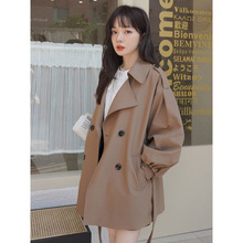 咖色短款风衣外套女宽松2025春秋装新款韩版ins小个子灯笼袖大衣