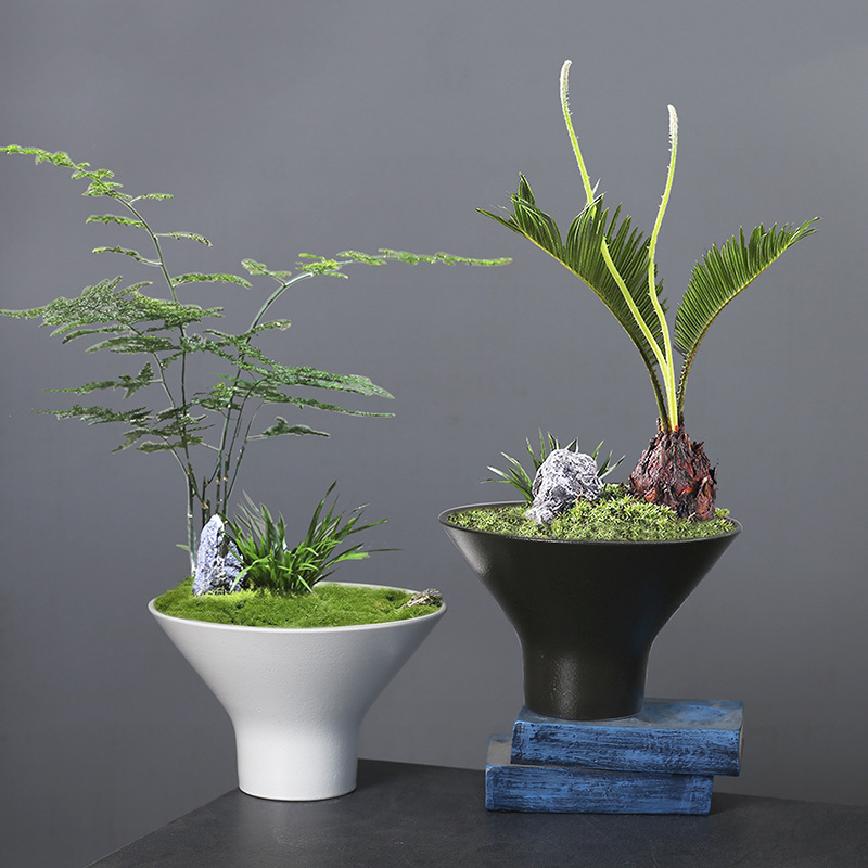Creative Bonsai Small Ceramic DIY Micro Landscape Planter Elegant Money Grass Green Radish Succulent Flower Pot_voghion.com
