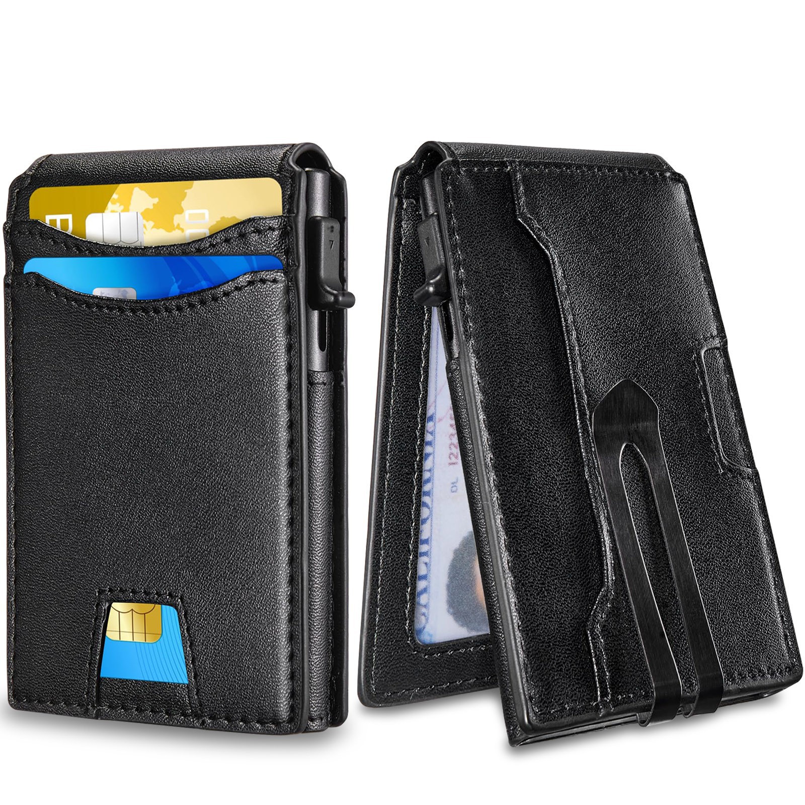 Amazon Antirrobo Cepillo para hombre Cartera de tarjeta de caja de tarjeta de metal con posición de tarjeta múltiple Cartera de cuero con patrón de fibra de carbono para hombre
