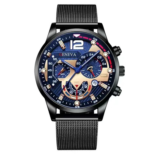 New Business Men Cross-border Wholesale Stainless Steel Quartz Watch Three-Eye Mesh Strap Luminous Sports Men's Watch