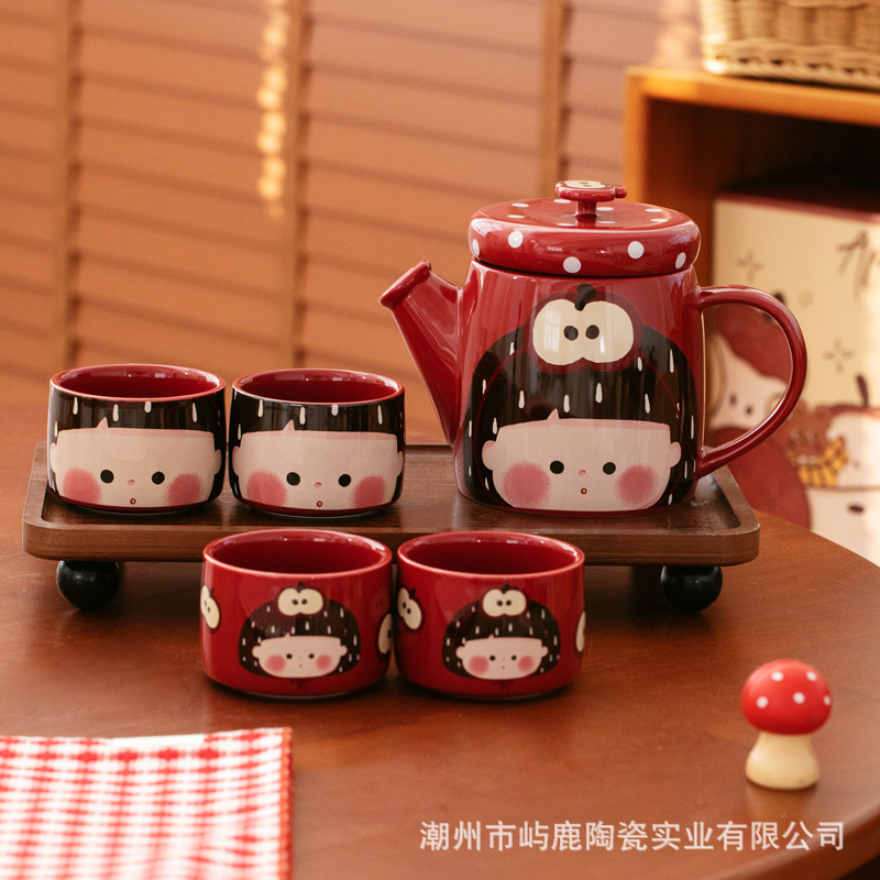 Vintage Apple Girl Teapot suit Household Ceramic Cold Water Bottle Wedding Gift Housewarming Gift Water Set
