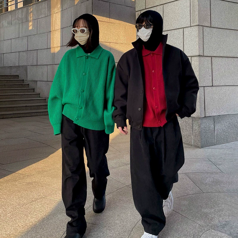 Утолщенный свитер MYQ в ленивом стиле, мужское осенне-зимнее теплое пальто, Свободный вязаный кардиган с лацканами в Корейском стиле, пара