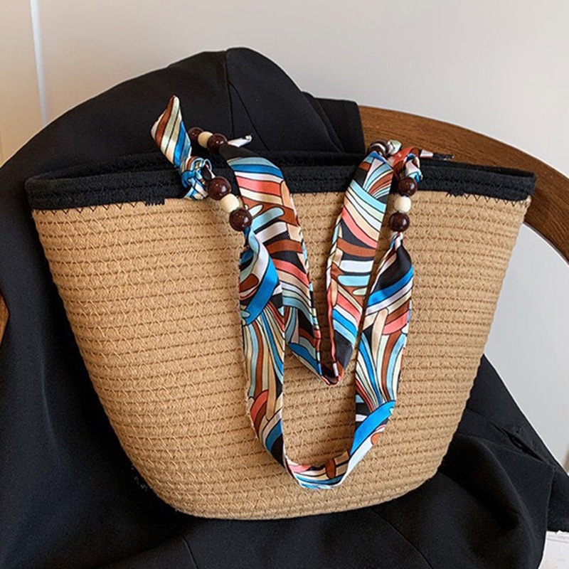 Nueva bolsa de tejido de gran capacidad, bolsa de viaje, bolsa de playa de paja, bolsa de hombro, bolsa de mujer. image 7