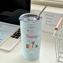 韩风卡通小狗保温杯大容量高颜值304不锈钢水杯情侣款便携吸管杯