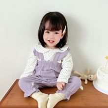 2022女童韓版連體衣條紋吊帶褲長褲ins韓國童裝一件代發