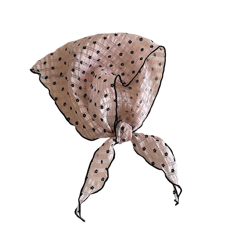 Bufanda triangular babero femenino verano nuevo estilo bufanda de seda floral fresca temperamento ligero estilo pastoral pañuelo en la cabeza cinturón para el cabello tocado