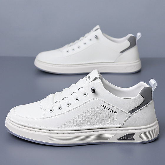 Men's Shoes Spring 2025 New Leather Breathable Sports Casual Shoes Korean Fashionable All-match White Men's Shoes for Youth