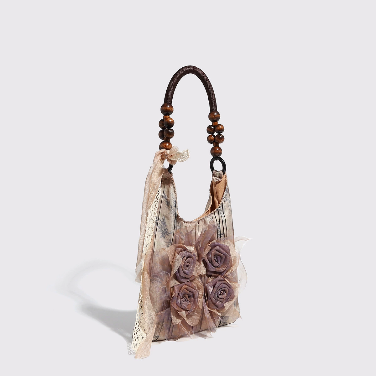 Подмышечная сумка через плечо, ретро цветочный аппликацией, бисерная ручка, размер 28×34 см