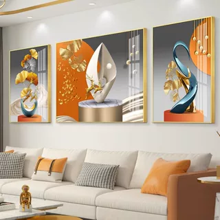 轻奢沙发背景墙装饰画简约现代壁画客厅挂画高端大气上档次三联画