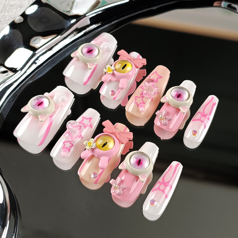 10 píldoras de manicura de dopamina, pequeño monstruo, arco de amor, pegatinas de uñas, fototerapia manual, uñas usadas
