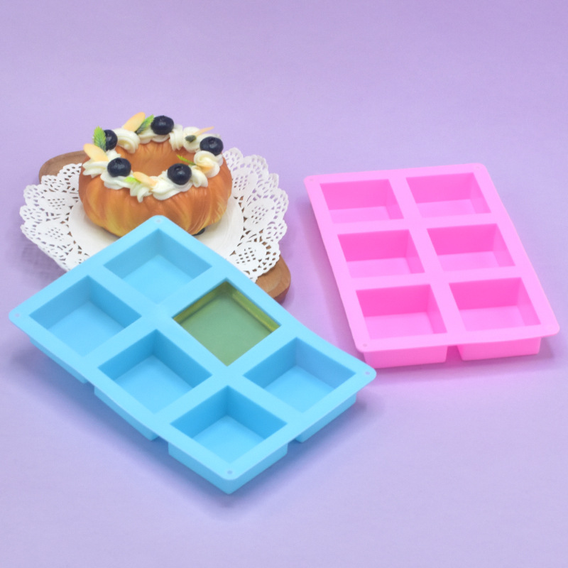 Suministro directo transfronterizo, molde de jabón para pastel al vapor, 6 pasteles de silicona cuadrados consecutivos, aromaterapia, jabón hecho a mano, hojaldre para hornear