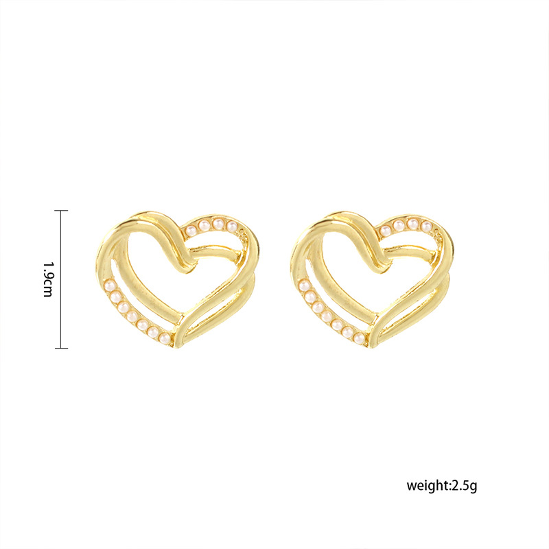 3g Weight Earrings Classification Wedding, Travel Occasion Women'S Gender Gold Color Fashion Geometric Heart Pearl Multi-layer Earrings 无