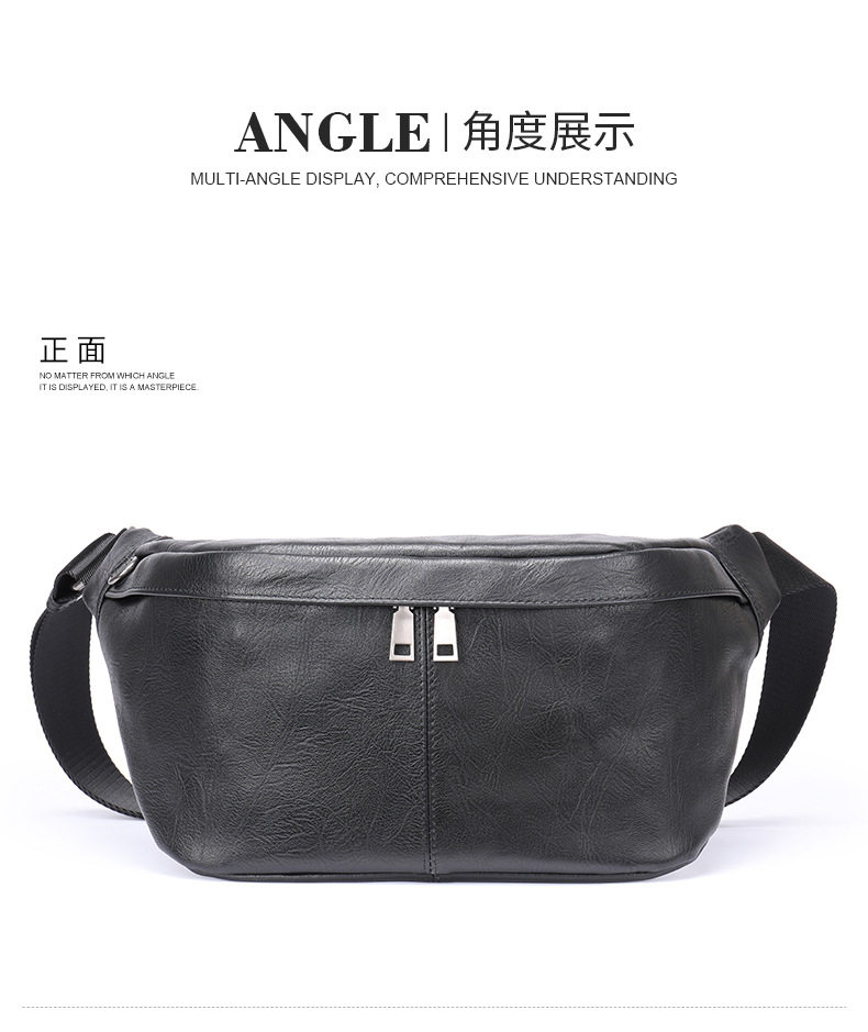 Túi đeo ngực nam da bò lớp đầu thời trang, túi thắt lưng da dung tích lớn chống mài mòn, 26×19×18 cm — Màu cà phê, Màu đen chi tiết 20