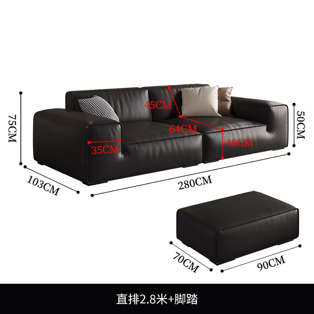 Sofá de piel de cabeza de vaca negra grande con bloque de tofu simple moderno, sala de estar, apartamento pequeño, resistente a los arañazos, cómodo, sofá de piel de vaca real image 18