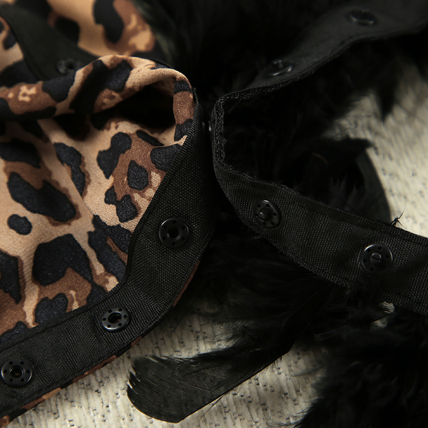 Luxury Feather-Trimmed Robe With Leopard Print – Soft Polyester Loungewear For Women, Versatile Sleepwear & Cover-Up_voghion.com