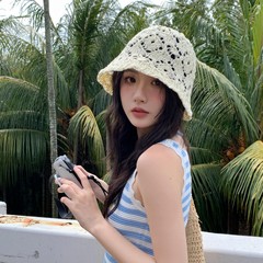 新商品の透かし彫りのかぎ針の花の草は漁師の帽子の女性の夏の薄い金を編んで旅行します。
