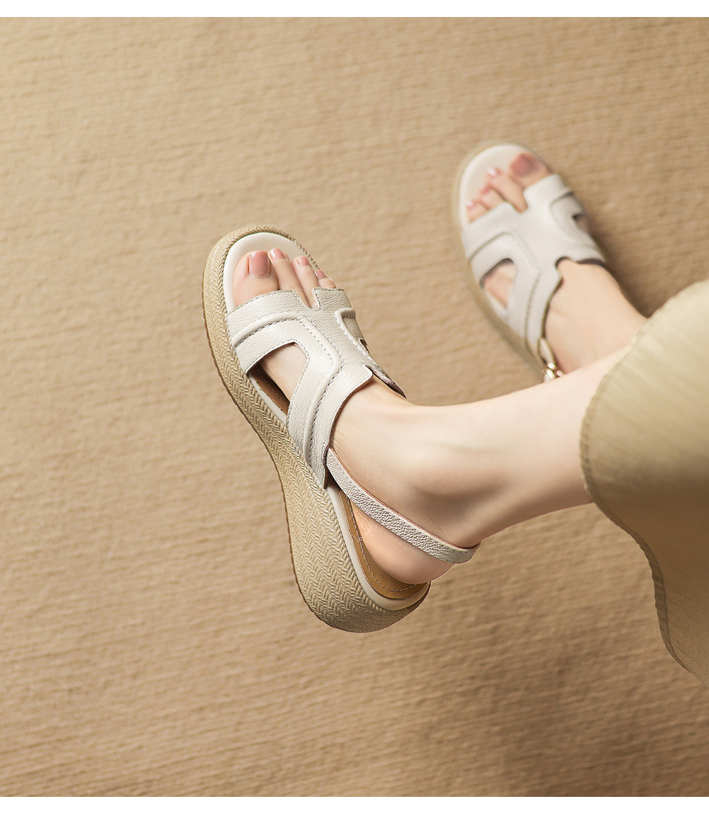 Sandal nữ quai chữ V đế dày mũi tròn hở ngón chân — màu trắng ngà chi tiết 9