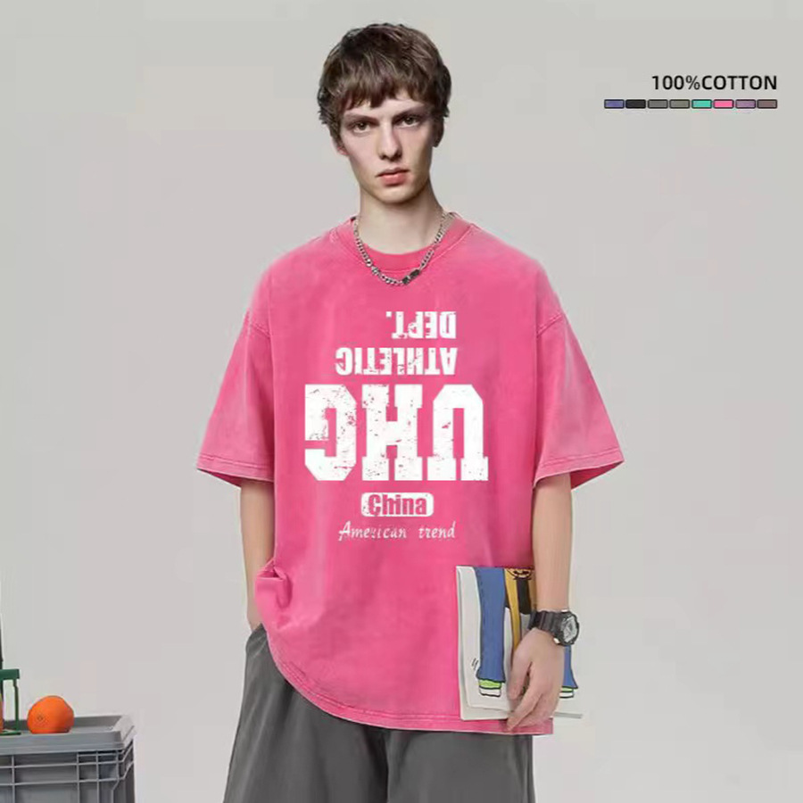 Cross-border hacer viejas camisetas de manga corta para hombres verano nuevo cuello redondo suelto sobretamaño retro americano inns Europa y América superior