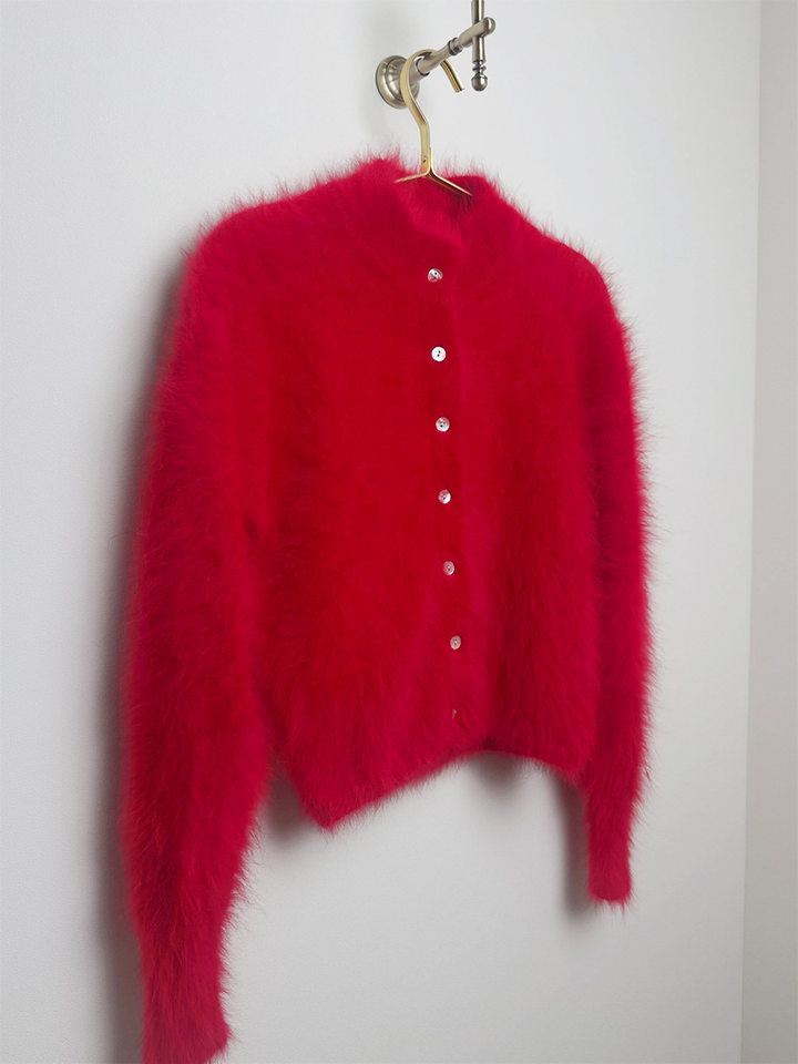 Áo khoác cardigan len nữ dáng ôm cổ tròn tay dài một hàng cúc chất liệu lông mềm mại — Màu hồng, Màu trắng, Màu xám nhạt, Xanh đậm chi tiết 26