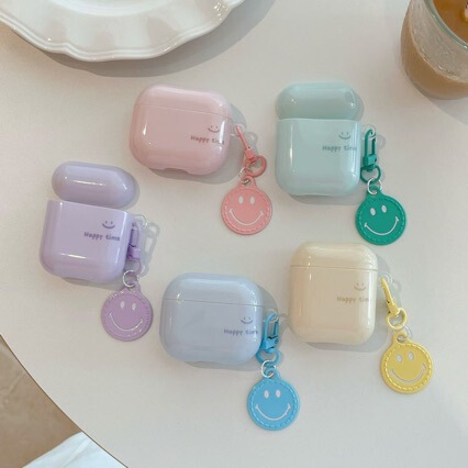 Simple Solid Color Smiley Face Protective Case for AirPods 4/3, Pro3, Apple Bluetooth 1/2 Generation Earphone Shell Accessory