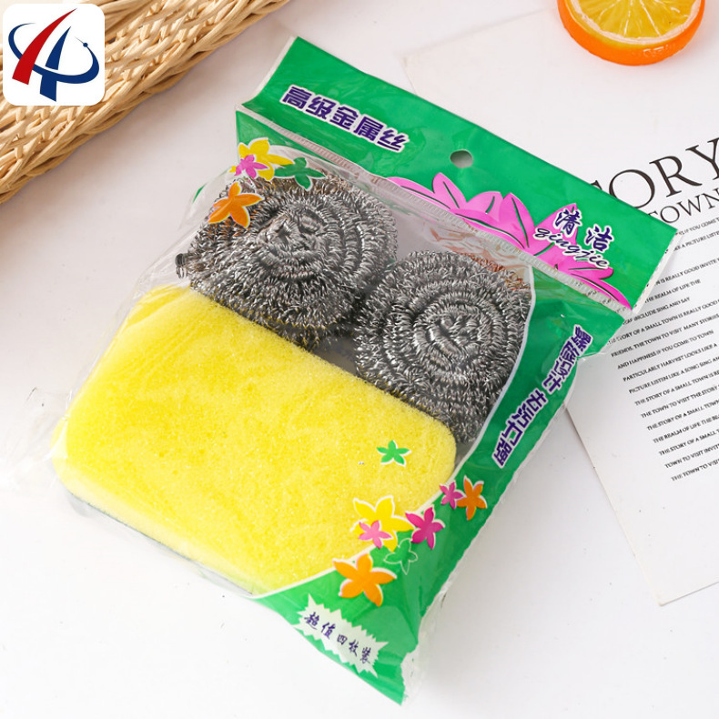 Stainless steel wire ball set with handle dishwashing sponge cleaning ball wire ball kitchen cleaning set