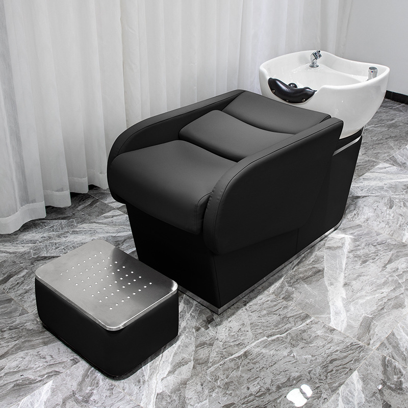 Cama de champú eléctrica, cama de lavado semi-reclinable, especial para barberías y peluquerías, silla de champú con lavabo de cerámica para belleza y peluquería image 9