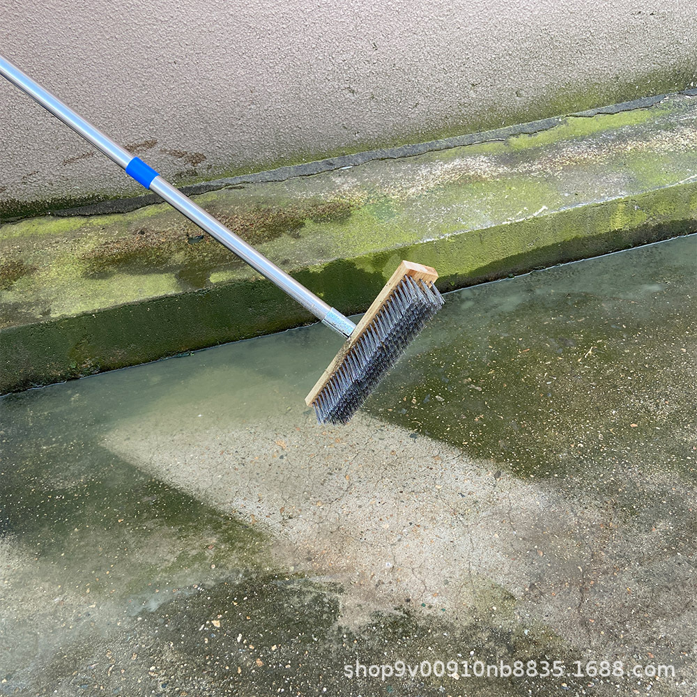 Cepillo de piso de alambre de acero inoxidable [mango de varilla de sección múltiple de acero inoxidable] herramienta de limpieza de piso al aire libre de embalaje corto