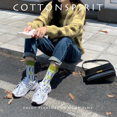 Geometric grid Spring and Autumn style children's cute Japanese style crew socks with cartoon patterns, college style, INS trendy women's socks