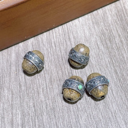 Fine Craftsmanship Inlaid with Old Silver, Turquoise, Agarwood, Pure Copper Gold-Plated Transfer Beads, Cultural Beads, Spacer Beads Accessories, Agarwood Bracelet