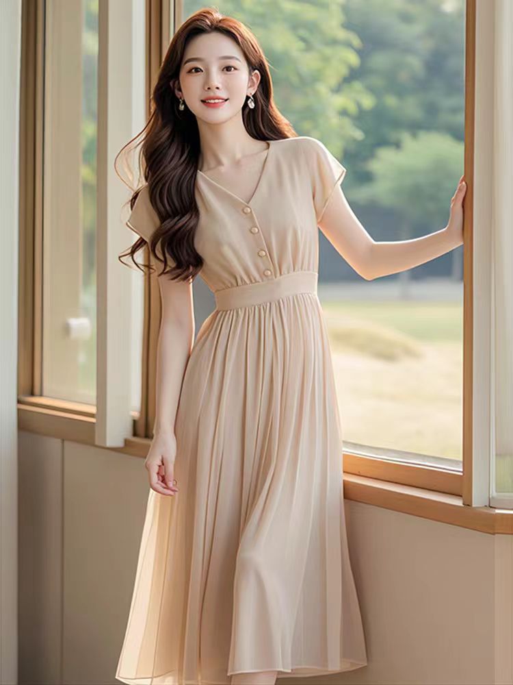 Đầm suông nữ midi màu mơ phong cách Pháp cao cấp — màu mơ