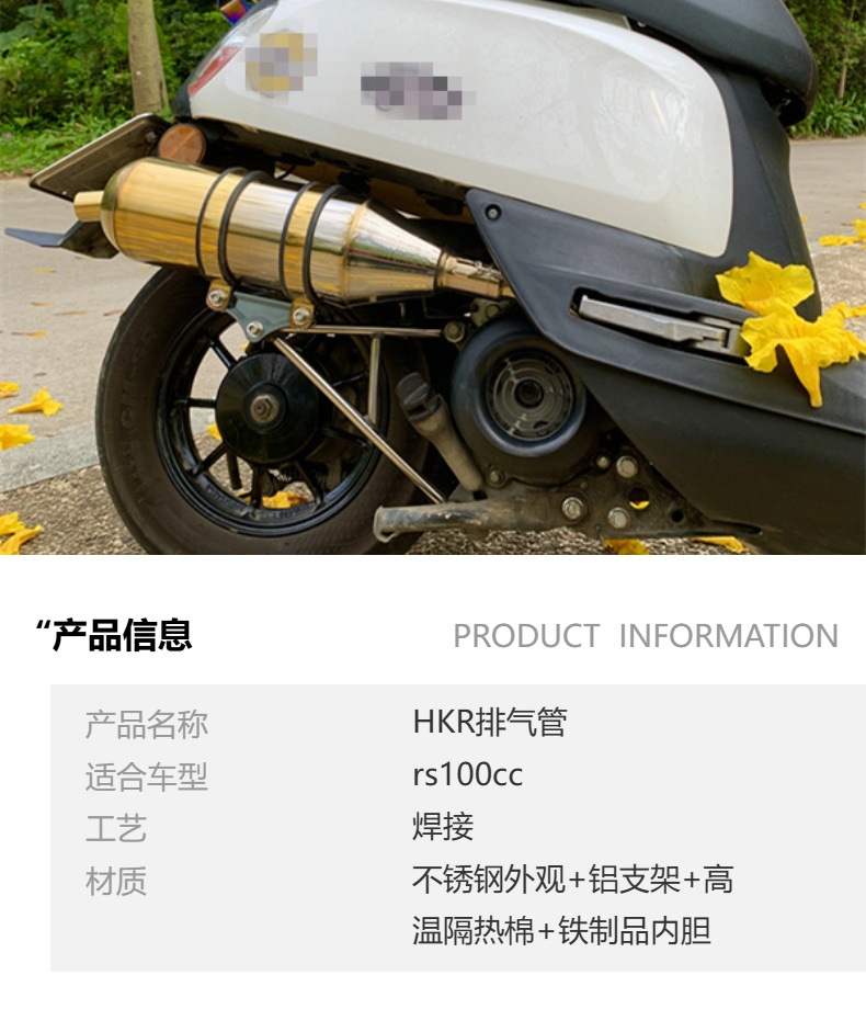 RS100CC Fuxi stainless steel upper winding gold modified exhaust pipe rsz Kuqi model EFI back pressure exhaust