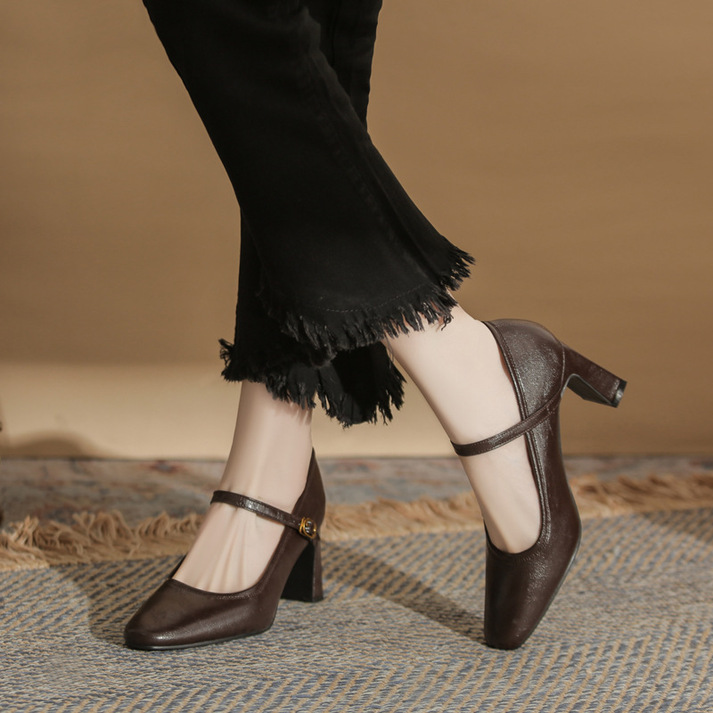 Sheepskin Version~French-Style Mary Jane Shoes for Women, 2026 New Model, Single-Strap High Heels for Women, Commuting Chunky Heel Single Shoes