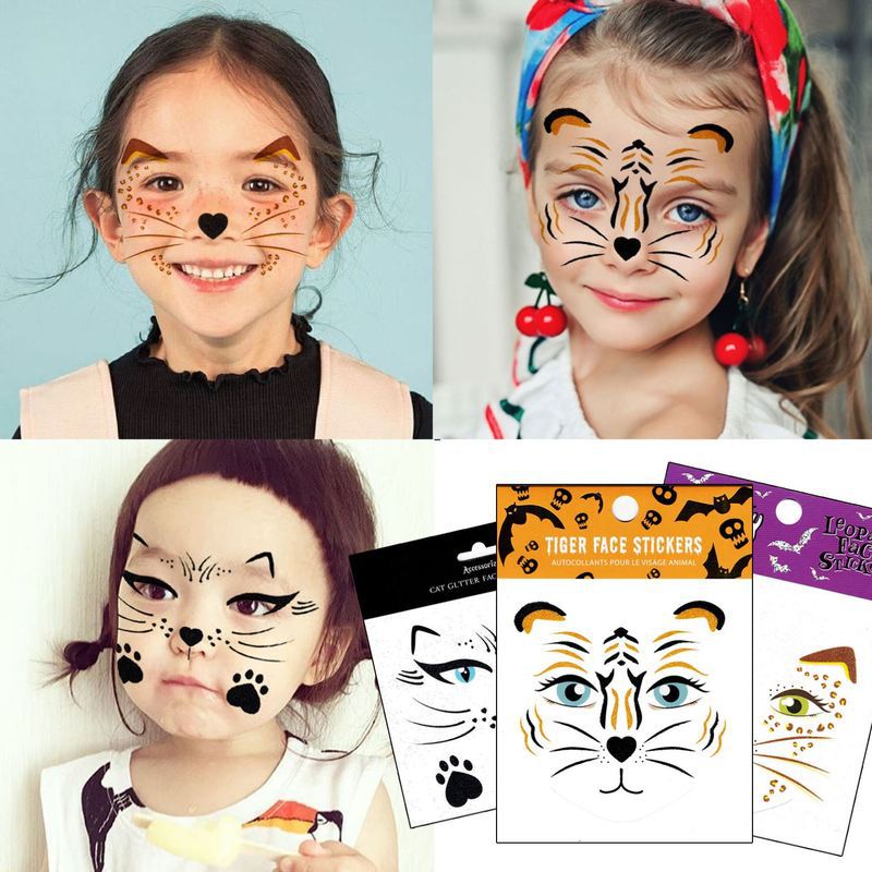 儿童脸贴可爱动物小老虎脸贴防水脸部贴纸贴画幼儿园表演派对活动