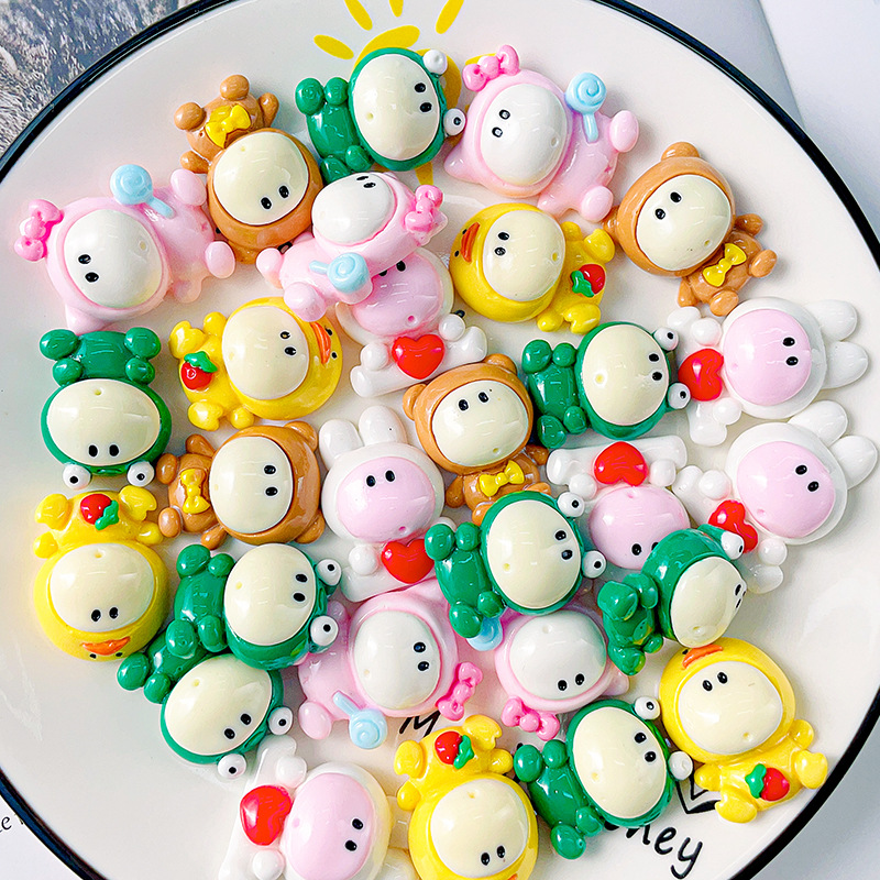 Dibujos animados colorido cara grande muñeca animal resina accesorios DIY crema pegamento tocado accesorios para el cabello hecho en casa teléfono caso material