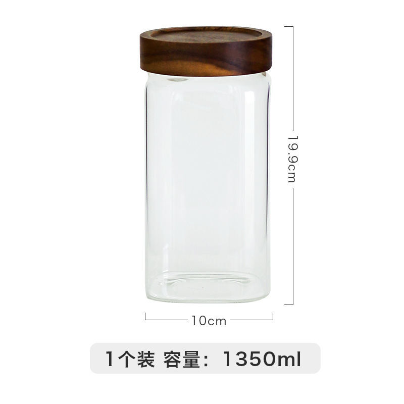 アカシア木製蓋ガラス茶缶コーヒー豆保存密封缶家庭用ドライフルーツスナック穀物保存缶|undefined