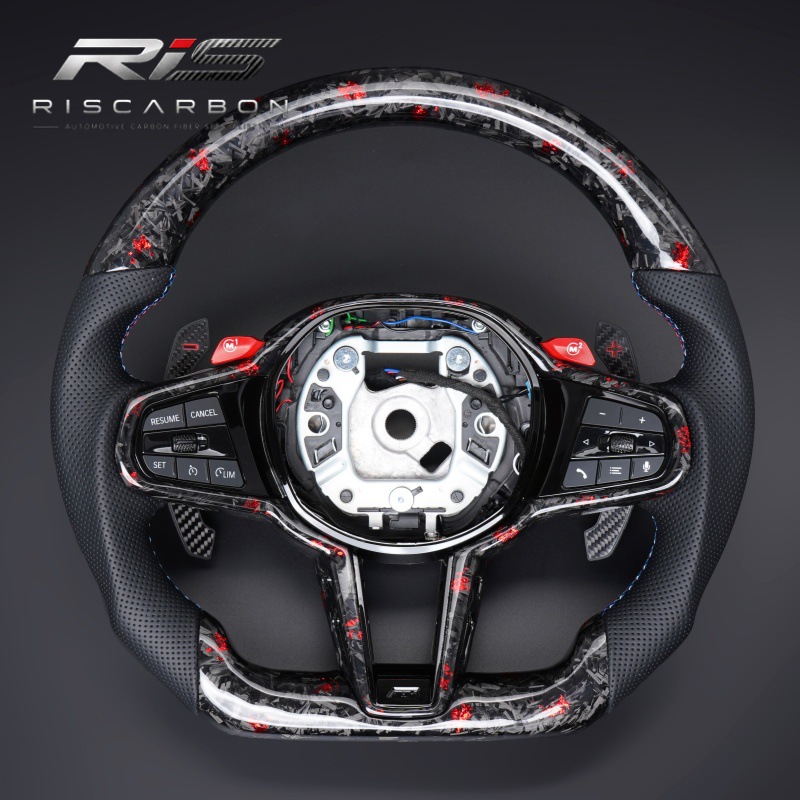 Suitable for Bmw Cs Forged Carbon Fiber Red Accent Steering Wheel 3 Series 5 Series X3X5G30G20G21G22G26