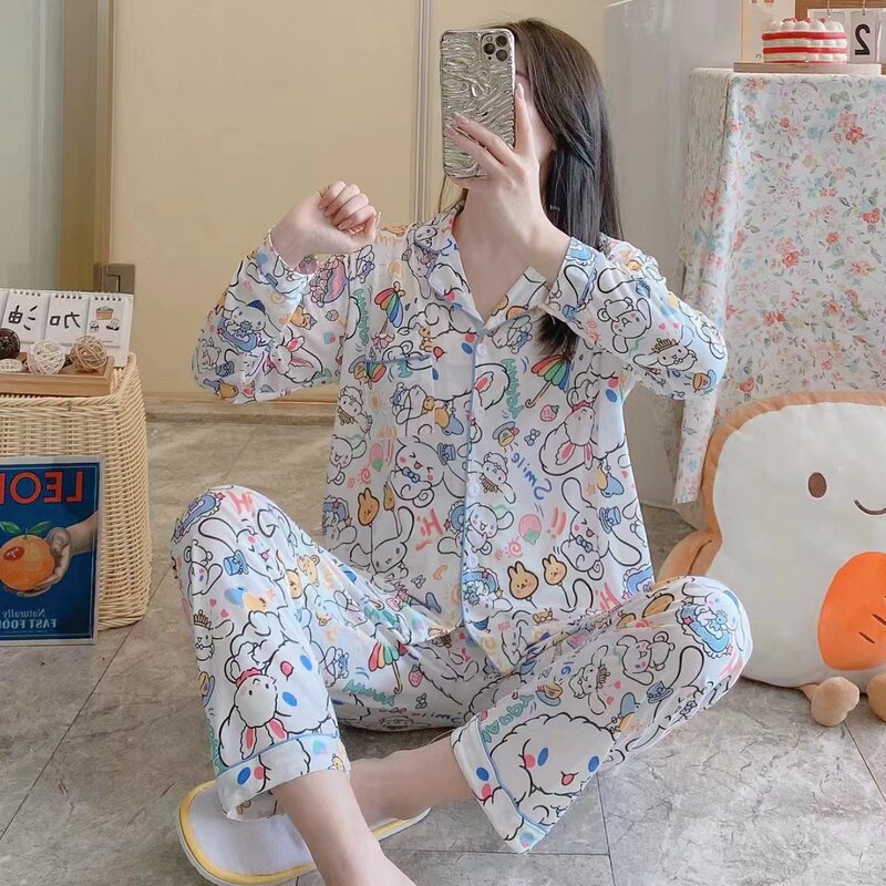 メーカー卸売春と秋の女性用パジャマ漫画ホーム服女の子長袖ズボンラペル在庫ありかわいいダブルロング|undefined