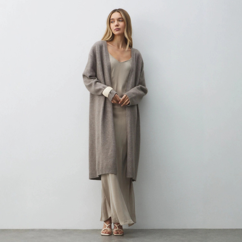 2026 Amazon's New Autumn and Winter European and American Style Foreign Trade Elegant Collarless Long Cardigan Sweater Jacket for Women 2026 Amazon's New Autumn and Winter European and American Style Foreign Trade Elegant Collarless Long Cardigan Sweater Jacket for Women