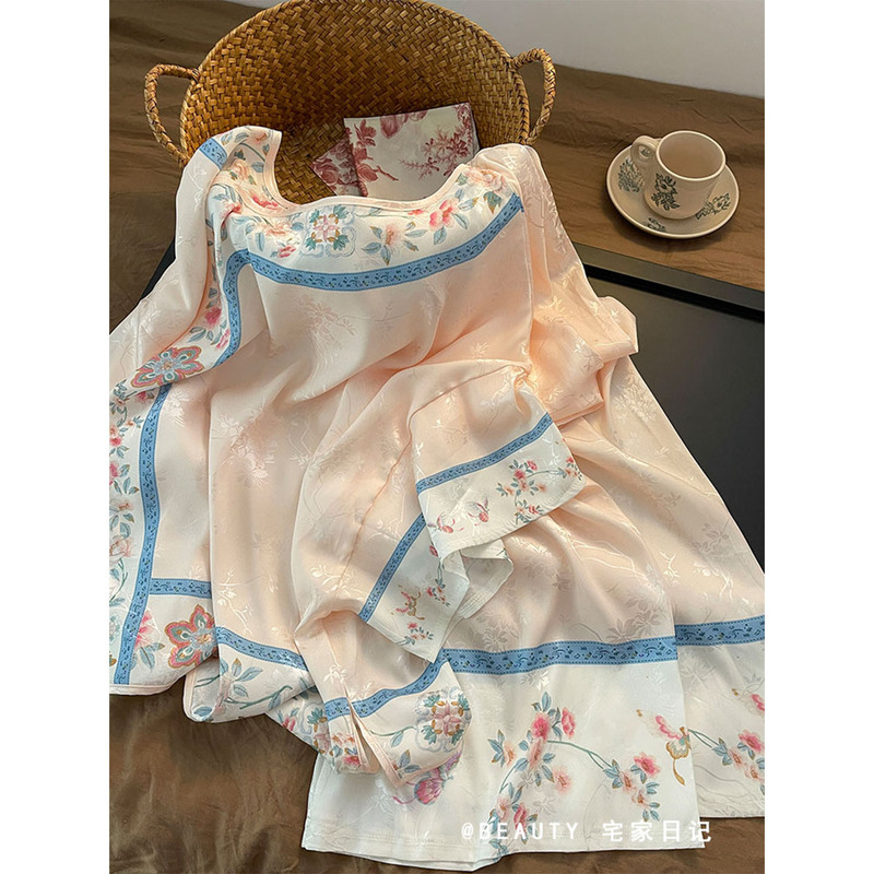 [Ready Stock] Chinese Style Floral Jacquard Pajamas for Women Spring and Autum 2025 New Pants Can Be Worn Outside the Suit Home Clothes