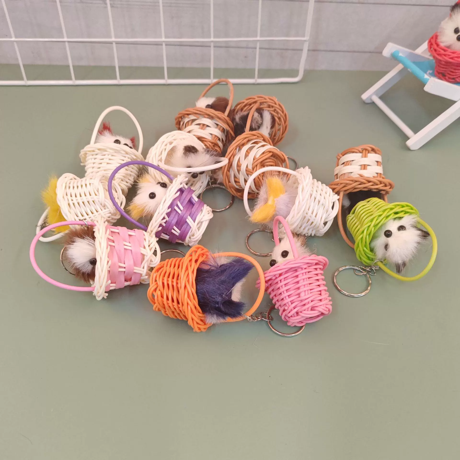 猫咪篮子挂件钥匙扣仿真动物小圆篮猫包包挂饰工艺品礼品摆摊景区