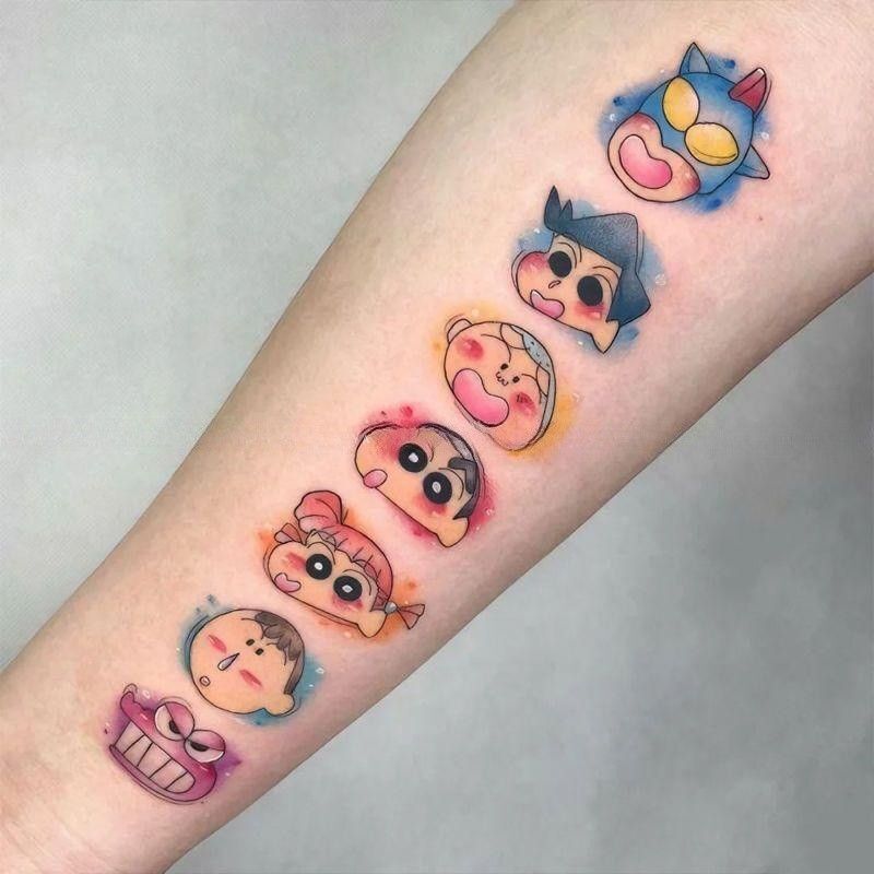 Crayon Shin-Chan Colorful Tattoo Stickers Long-Lasting Waterproof Ins Cartoon Cool Trendy Flower Arm Men and Women Washable Artificial Stickers