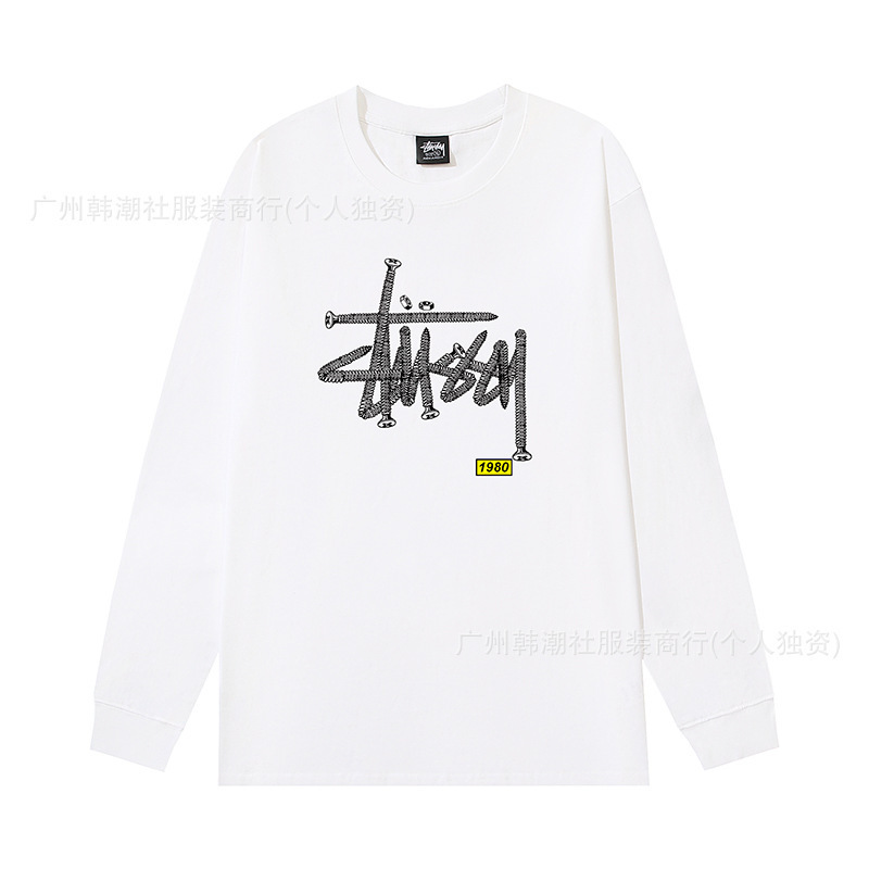 オリジナルラベルクロスボーダー新しいトレンディなブランド stu ツアークラシックレタープリントラウンドネック長袖 Tシャツドロップシッピング|undefined