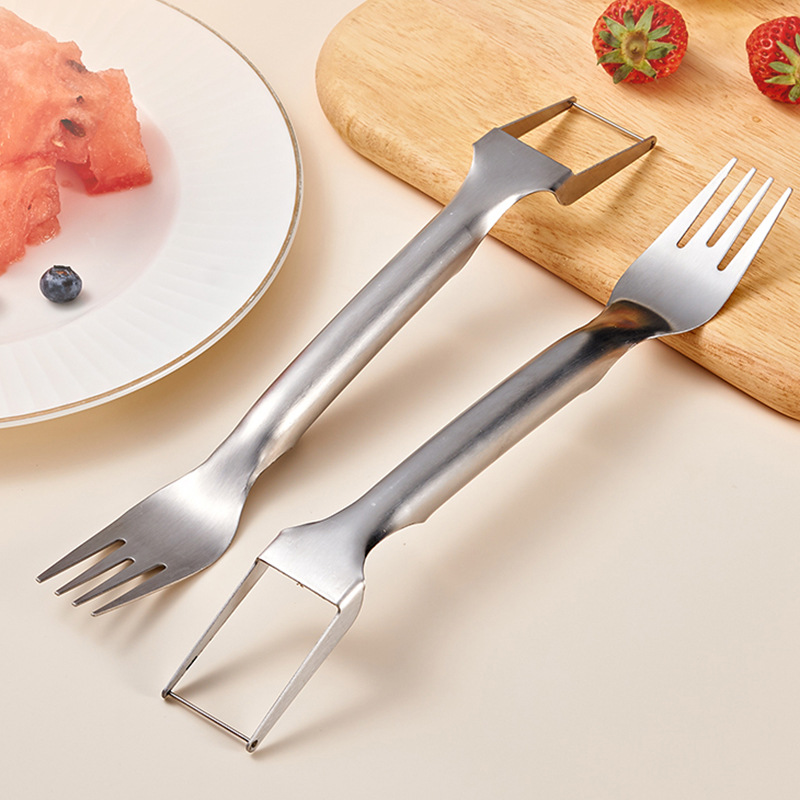 Two-in-One Watermelon Dual-Head 430 Stainless Steel Fruit Slicer, Watermelon Cutting Knife and Fork Creative Portable Tool