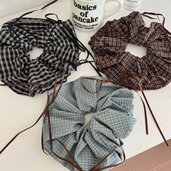 韩式文艺格子丝带蝴蝶结大肠发圈皮筋女扎头发低马尾发圈发饰