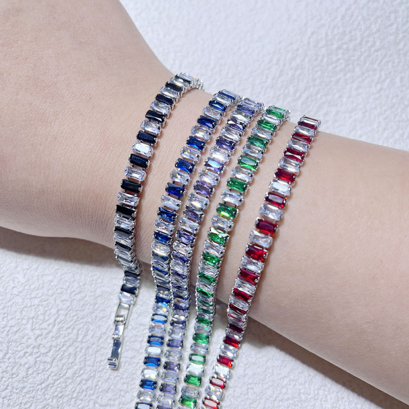 Colorful Rectangular Zircon Tennis Bracelet Full Diamond Jewelry_voghion.com